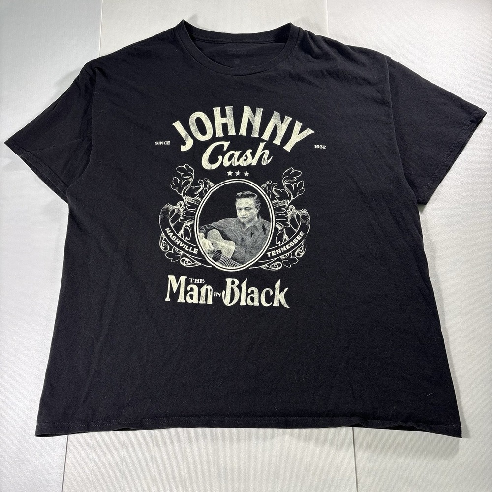 Johnny Cash The Man In Black Graphic T Shirt Black Men's 2XL Cash Nashville